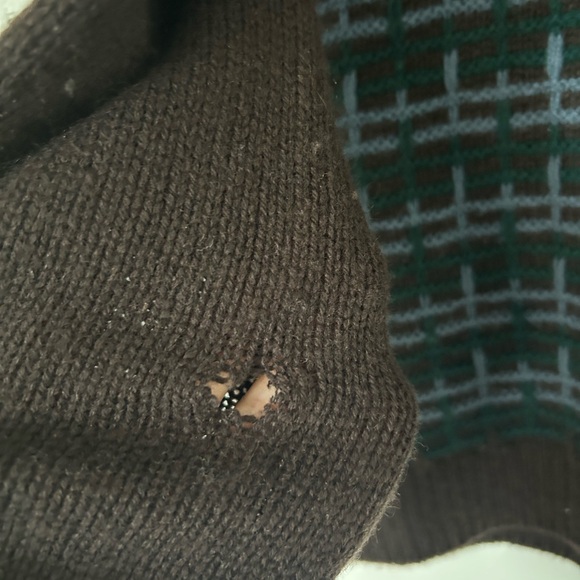 Prada Brown V-Neck Sweater with Teal and Light Blue Pattern - Picture 3 of 4